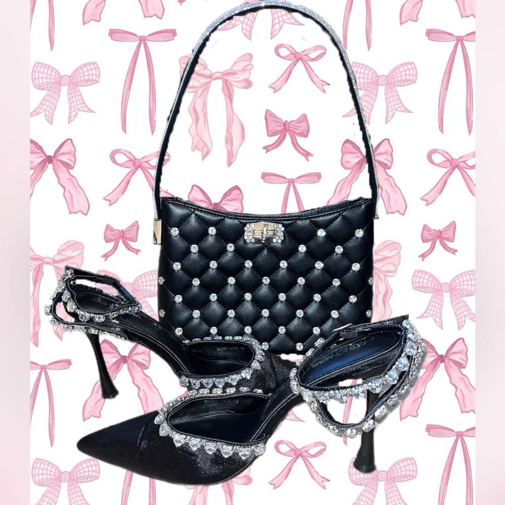 Rhinestone black purse and heels set